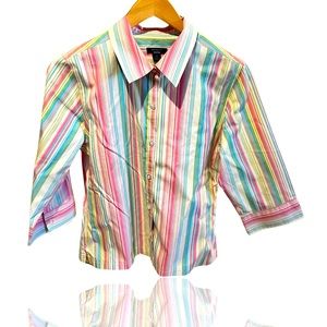 Medium striped button up with 3/4 sleeve length.